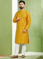 Banglori Silk Yellow Traditional Wear Embroidery Work Readymade Kurta Pyjama